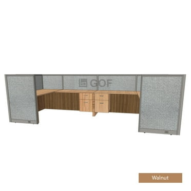 GOF 2 Person Workstation Cubicle (6’D x 12’W x 4’H) / Office Partition, Room Divider (48"H Cubicle with Desk, Walnut)