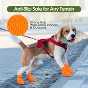 IDOMIK Dog Rain Boots 4-Pack, Waterproof Silicone Paw Protectors, Anti-Slip Sole, Double Hook & Loop Straps, Orange, S