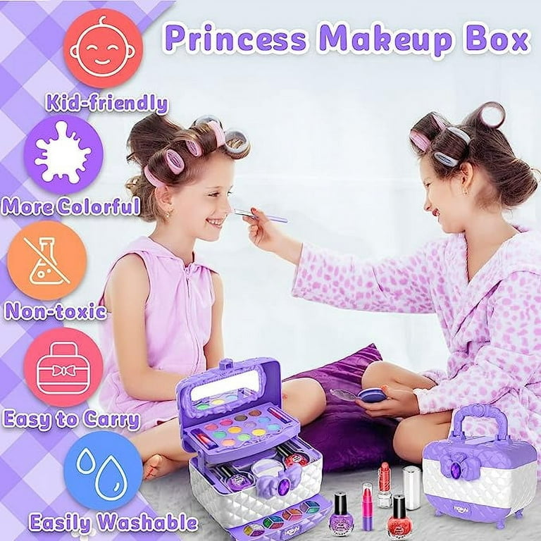 XTEILC 41 Pcs Kids Makeup Kit for Girl, Washable Girls Makeup Kit Toys for Kids with Real Cosmetic Case, Play Makeup Beauty Set, Make Up Birthday