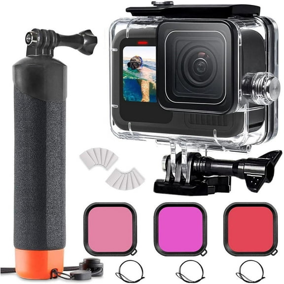 60M/196FT Underwater Waterproof Protective Case Shell Compatible for Go Pro Hero 13 Black,with 3 Pack Dive Filters Monopod Floating Hand Grip Selfie Stick for Hero13 Black Accessories Kit