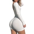 thumbnail image 6 of Qiylii Women Long Sleeve Shorts Jumpsuit 2023 Summer Streetwear Solid Color Low Cut Knitted Bodysuit Playsuit Clubwear, 6 of 9