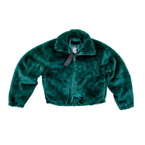 Victoria's Secret Pink Know One Cares Faux Fur Semi Crop Full Zip Jacket Forest Green Small New