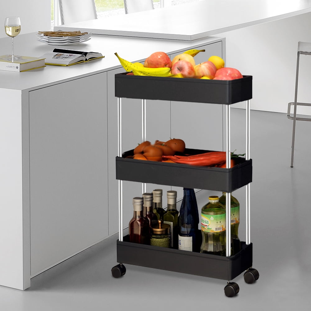Slim Storage Cart with Handle, 3 Tier Bathroom Organizers Slide Out