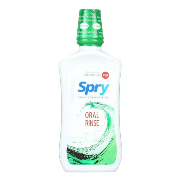Spry Xylitol Mouthwash, Natural Ingredients, Enamel Support Oral Rinse, Spearmint 16 fl oz 1 Pack
