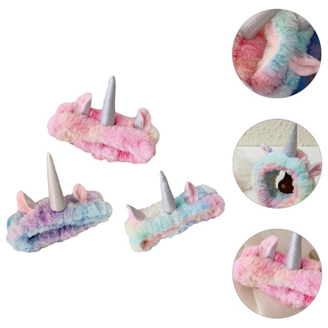 Hytrove 3Ud Diademas Elásticas De Unicornio En Coral Fleece Para Maquillaje Y Lavado Facial