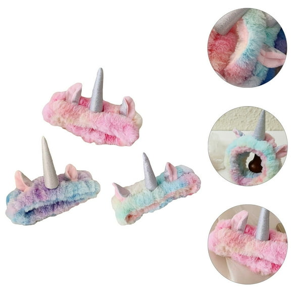 Hytrove 3Ud Diademas Elásticas De Unicornio En Coral Fleece Para Maquillaje Y Lavado Facial