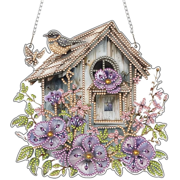 Hanging Diamonds Art kit for Adult,DIY Bird House Pendant Diamonds Painting Art Kit, 7.8x7.8 inch Acrylic Diamonds Painting Board Kit Ornament, Special Crystal Diamond Hanging Ornament