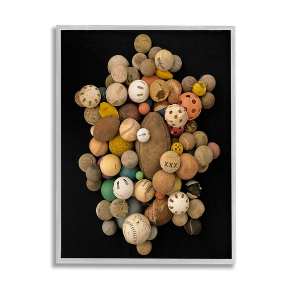 Stupell Industries Intriguing Sports Balls Equipment Various Footballs Baseballs Framed Wall Art, 16 x 20, Design by Barry Rosenthal