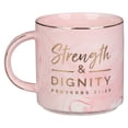 thumbnail image 3 of Christian Art Gifts Marble Ceramic Coffee & Tea Mug w/Gold Trim for Women: Strength & Dignity - Proverbs 31:25 Encouraging Bible Verse, Non-toxic, Lead-free Novelty Drinkware, White/Pink Swirl, 13 oz., 3 of 4