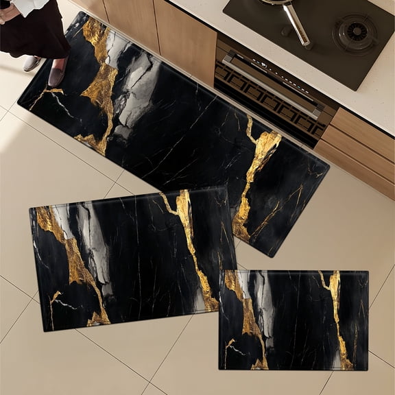 YIMEIS Merry Christmas Gnomes Black Fall Kitchen Rugs and Mats Set of 3, Winter Holiday Party Low-Profile Floor Mat Decorations for Home Kitchen 3pcs 16''*24'' and 20''*30'' and 17''*47'' in