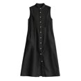 thumbnail image 5 of Women Solid Sleeveless Pleated Midi Dress, Front Button Split Flowy Long Dress, Summer Casual Vacation Sundress Black XXL(XXL), 5 of 6