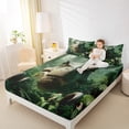 thumbnail image 4 of Homewish Jungle Wildlife Dinosaur Twin Sheet Sets, Green Plant Botanical Twin Fitted Sheet, Teens Kids Boys Girls Flat Sheet, Super Cozy Room Decor, 3-Piece, 4 of 7