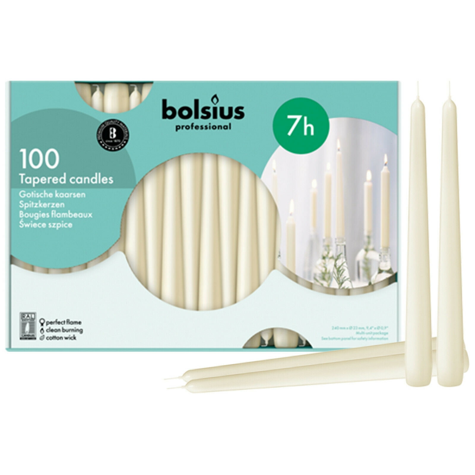 Bolsius Tapered 10in Tabletop Candles in Ivory Made of Wax Pack of 100 