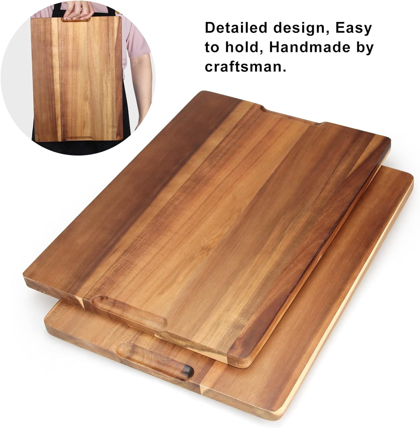 RGHJAR-Solid Acacia Wood Cutting Boards for Kitchen Decor Wooden Charcuterie Board Meat Cheese Boards Butcher Block Pizza Bread Serving Board Hardwood Chopping Board Non Toxic Teak Small Cutting Boar