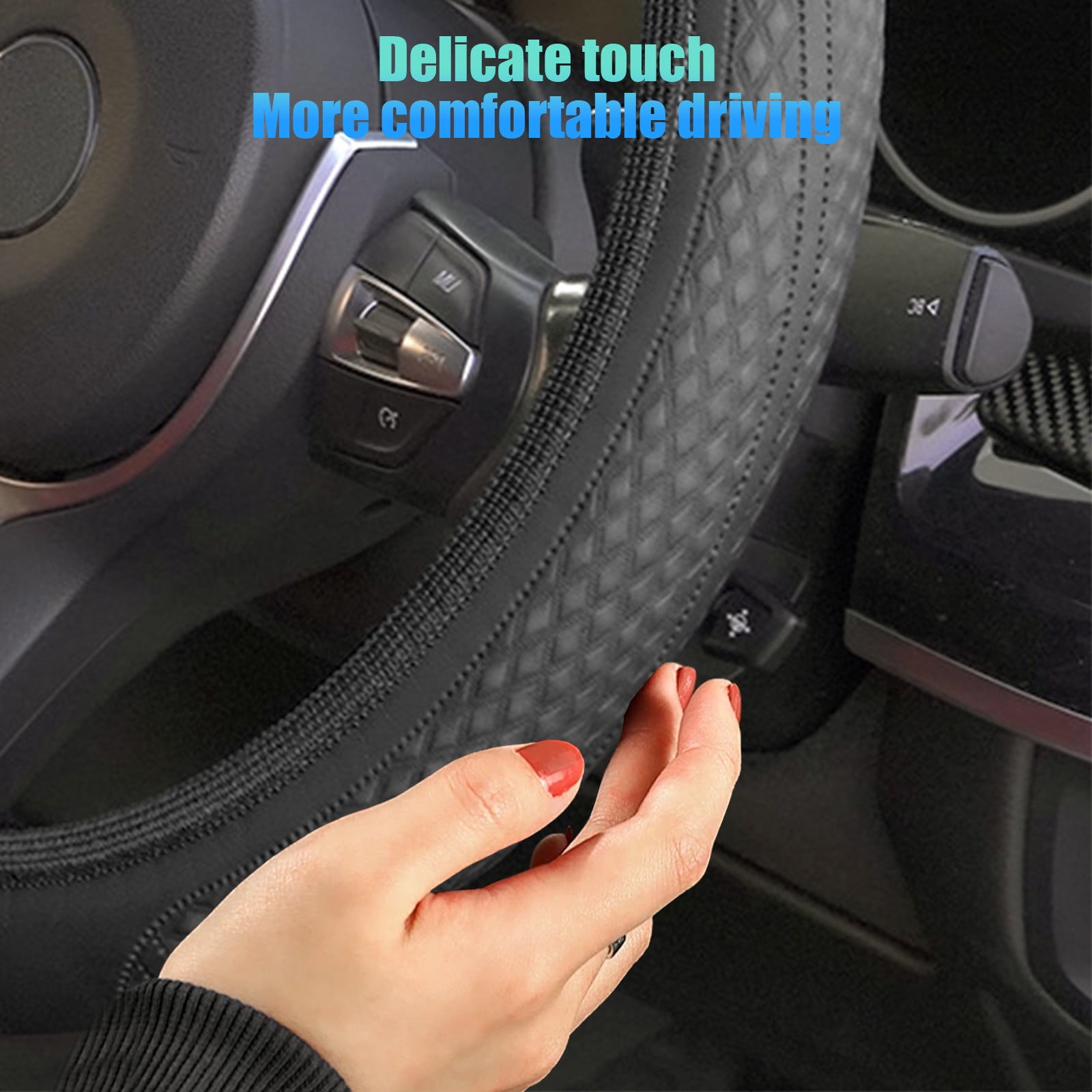 YHONGJT Housse De Volant Souple Et Mignonne En Cuir Microfibre Antidérapant - Universel - 38,1 Cm Pour Femmes Et Filles - Convient Aux Véhicules, Berlines, SUV, Camionnettes, Camions AS-010