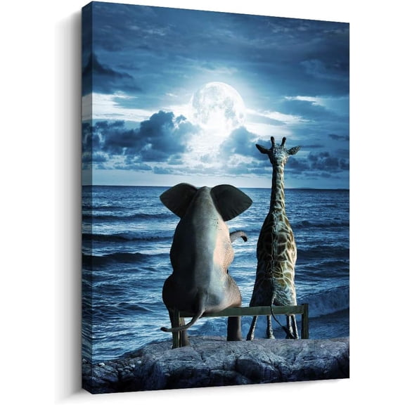 Canvas Wall Art For Bedroom Wall Decor For Living Room Modern Family Bathroom Canvas Art Animal Elephant Abstract Pictures Blue Ocean Wall Artwork Office Wall Painting Ready To Hang Home Decorations