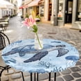thumbnail image 3 of Blue Sea Elastic Fitted Round Table Cover Turtle Coral Jellyfish Waterproof Outdoor Tablecloth for Holiday Party, Picnic, Patio & Dining Fits Tables Up to 45"-54", 3 of 8