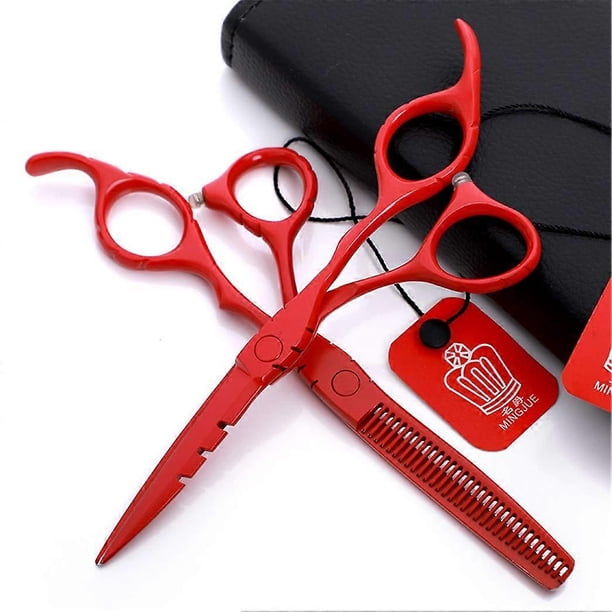 Juego de tijeras de peluquería profesionales de 15 cm (6 pulgadas), multicolor, con hojas afiladas de precisión, color rojo.