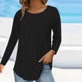 thumbnail image 2 of Diufon Fall Tunics for Women Round Neck Long Sleeve Tops Casual Solid Color Pleated Blouses, 2 of 6