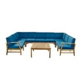 thumbnail image 3 of Danielle Outdoor 10 Piece Acacia Wood Sectional Sofa Set with Cushions, Teak, Blue, 3 of 10