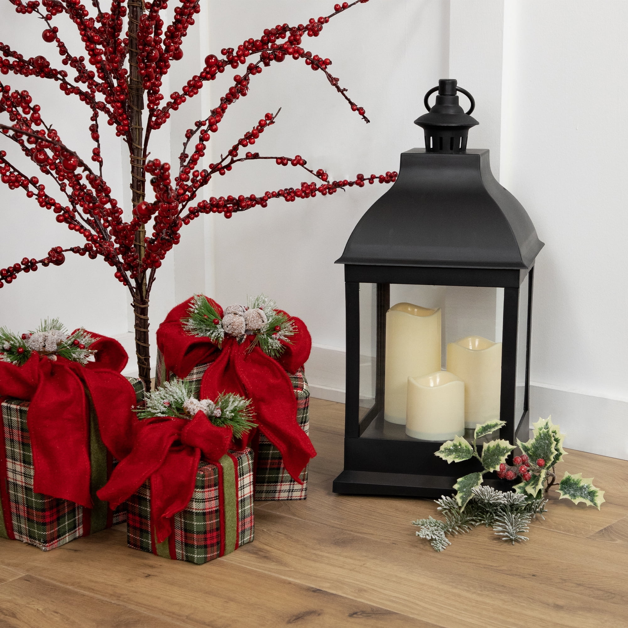 Northlight 20" Black Lantern with 3 Flameless LED Candles