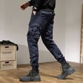 thumbnail image 3 of Defitshape Men's Cotton Cargo Pants Fall Tapered Leg Trousers Outdoor Tactical Pocket Trendy Spring Work Utility Pants Dark Blue 36, 3 of 5