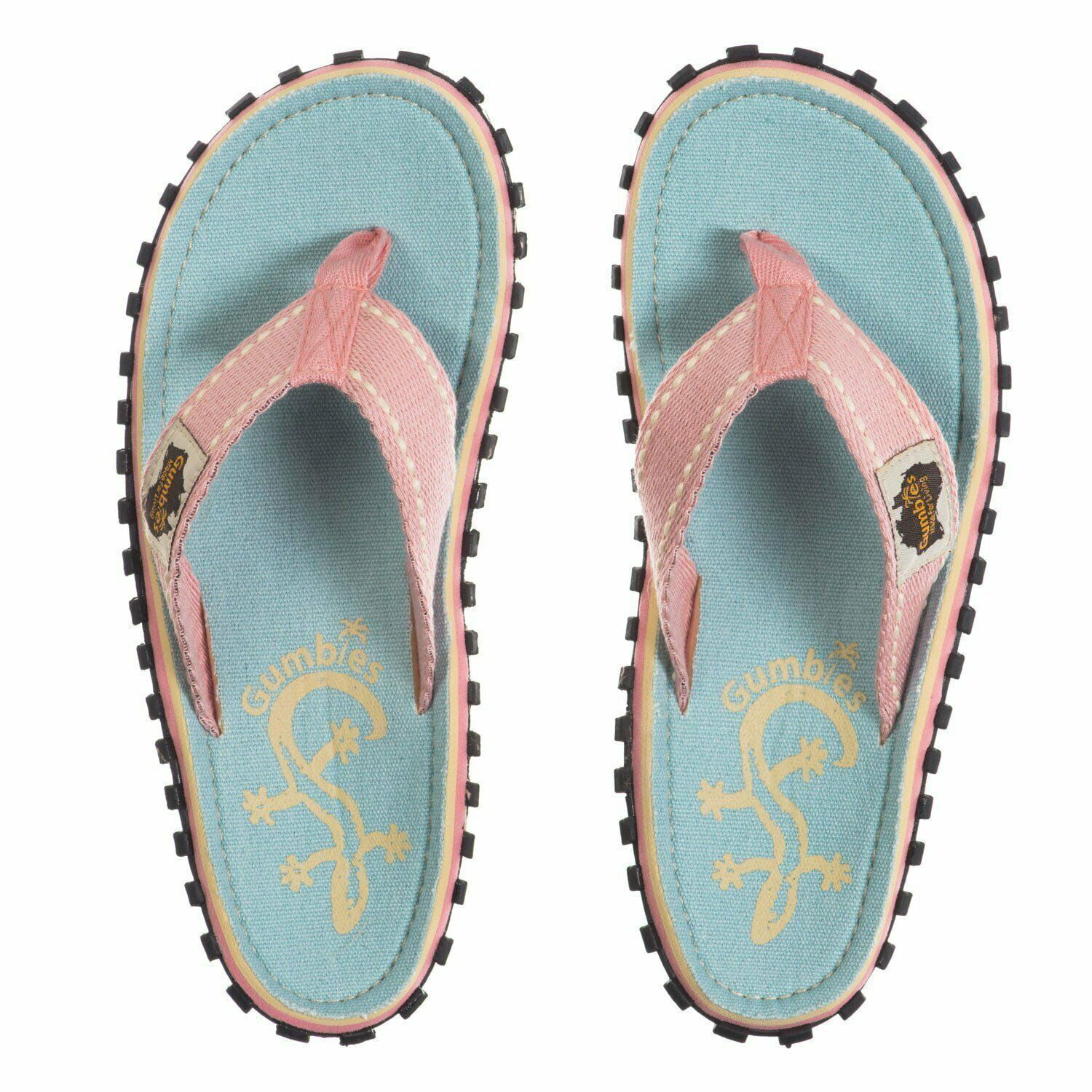 Blue Floral Gumbies Islander Womens Canvas Toe Post Flat Sandals 