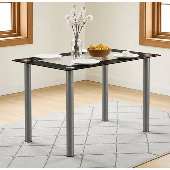 Ktaxon Modern Dining Table for 4, 43" Glass Kitchen Table Tempered Glass Dining Room Table, Rectangle Dinner Table for Home, Living Room, Black