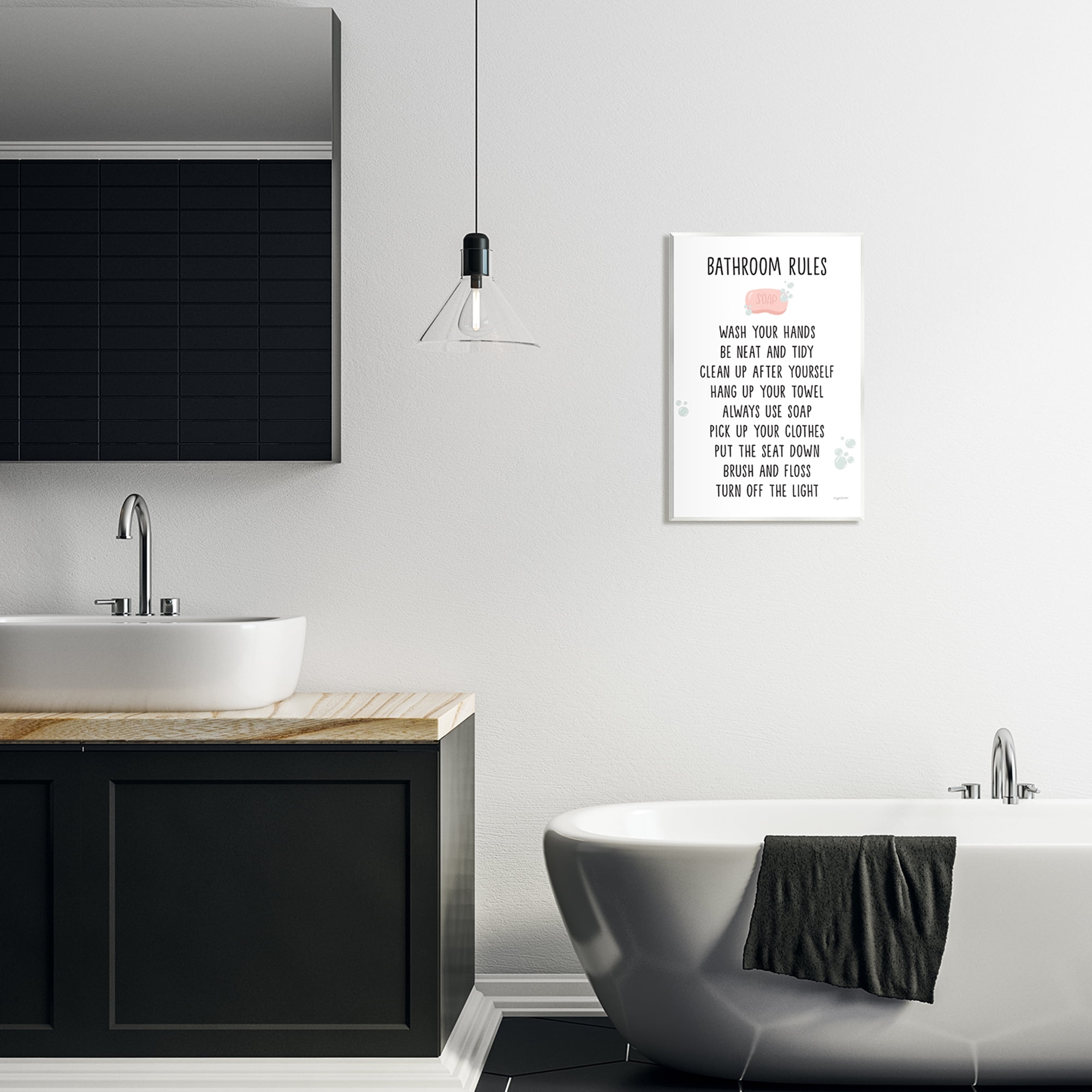 Stupell Industries Bathroom Rules List Soap Bubbles Typography Painting Unframed Art Print Wall Art