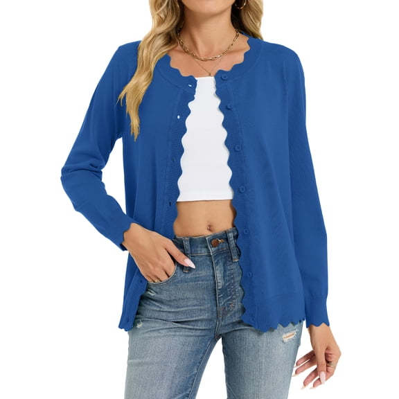 Chiclily Women's Long Sleeve Cardigan Lightweight Button Down Knit Sweater, S-2XL