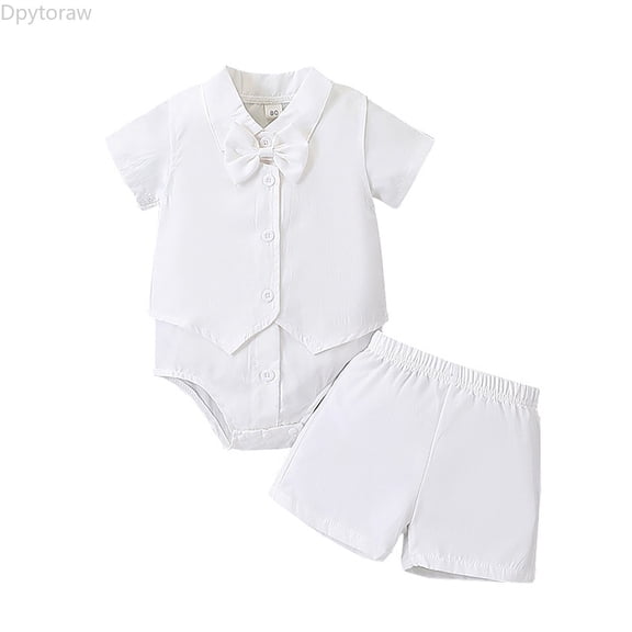 Dpytoraw Baby Boys Summer Outfits Casual White Sleeveless Romper Shorts Set For Infant 0 12 Months Soft Breathable Toddler Clothes Boys 2 Piece Set Size 0-3 Months