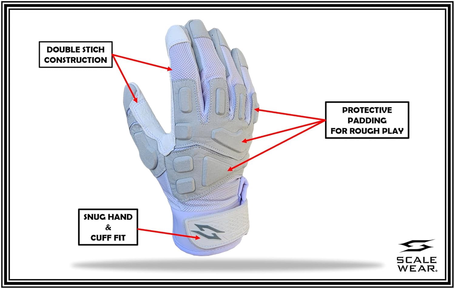 Stealth Football Lineman Gloves White, Battle College Lineman, Be a Villain Not a Joker with Padded Protection, Youth, Kids, Men, Boys, Small to XXL Sizes