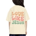 thumbnail image 2 of Trendfront Girls Love Like Jesus Christian T Shirt Retro Groovy Faith Graphic Crewneck Short Sleeve Tee Distressed Sunday School Clothes Religion Top, 2 of 5