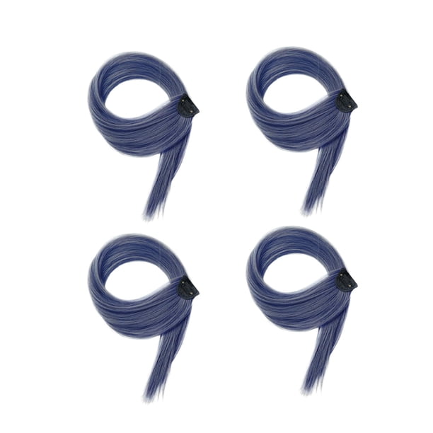 4 extensiones de cabello con clip para mujer, con orejas teñidas, de un solo color Azul profundo