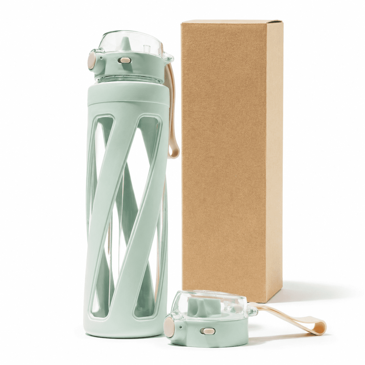 Sage 32 Oz Borosilicate Glass Water Bottle With 2 Leak-Proof Lids For Gym Work Travel