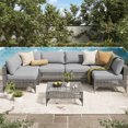 thumbnail image 1 of YODOLLA 7 Pieces Patio Conversation Set with Tea Table, Outdoor Sectional PE Rattan Wicker Furniture Seat, Gray Rattan& Light Grey Cushion and Pillow, 1 of 7