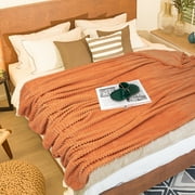 DISSA Flannel Fleece Blankets with Pompom Fringe Lightweight Soft Throw Blanket Fit Sofa Bed(Orange,51x63)