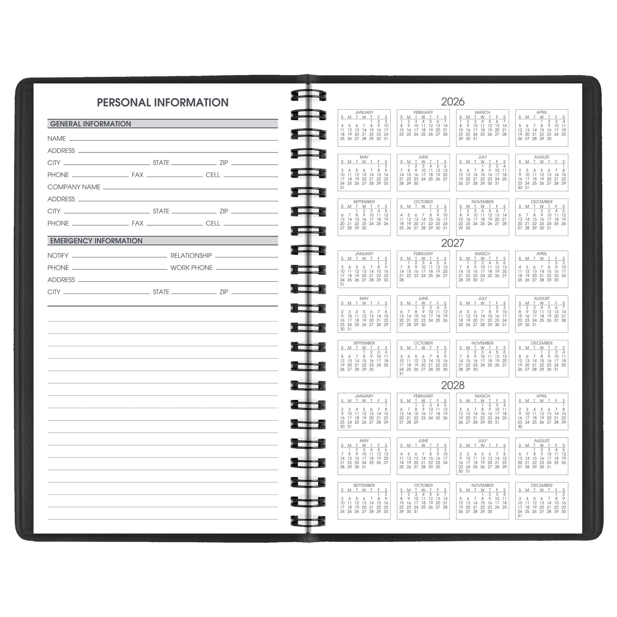 AT-A-GLANCE 2027 Weekly Appointment Book Planner Black Small 5 x 8 - Weekly