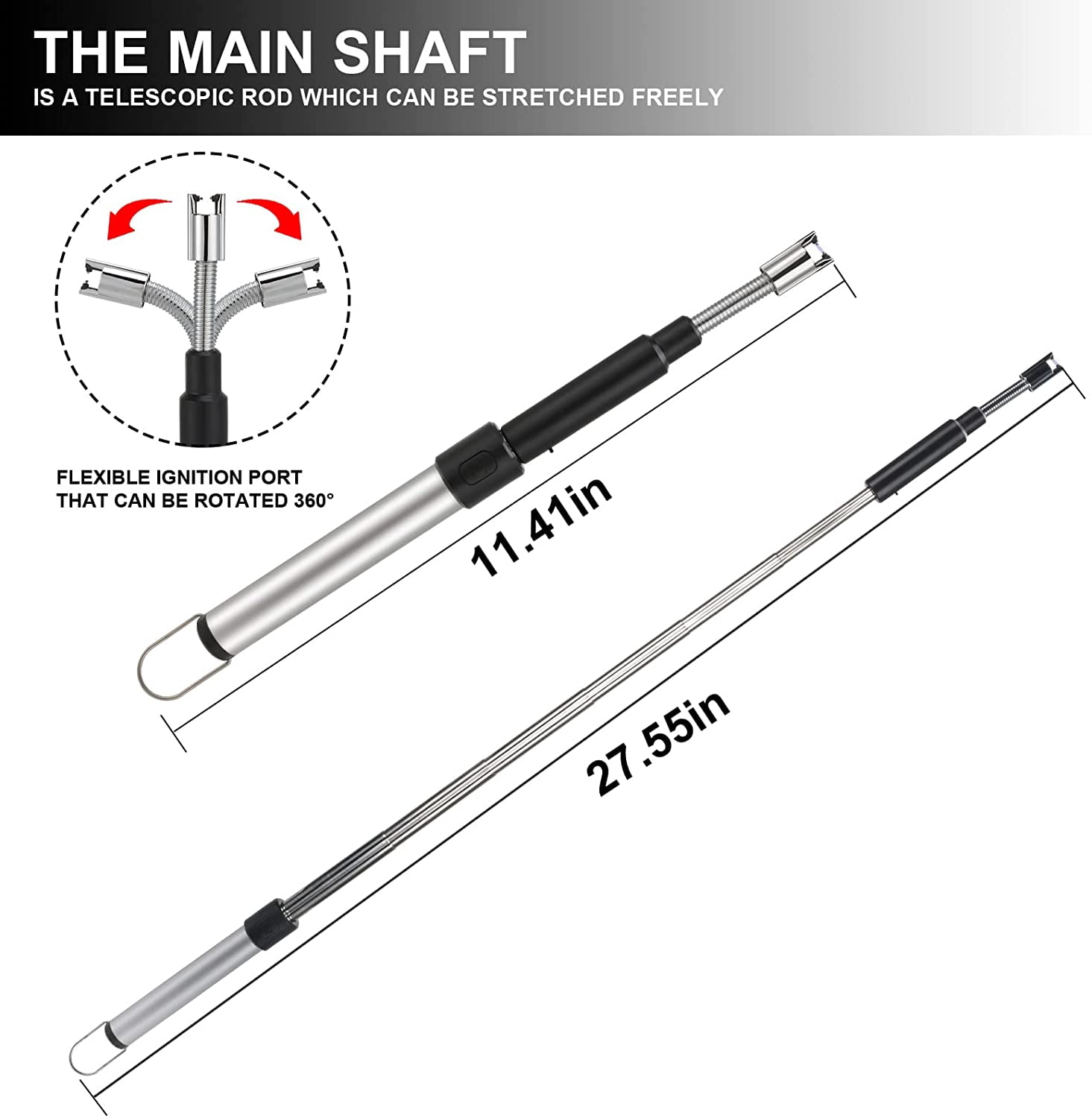 Long Lighter Retractable Electric Lighters Lgnition Port Can be Rotated 360° Rechargeable via USB lighters Suitable for Lighting Candles barbecues fireplaces fire pits etc