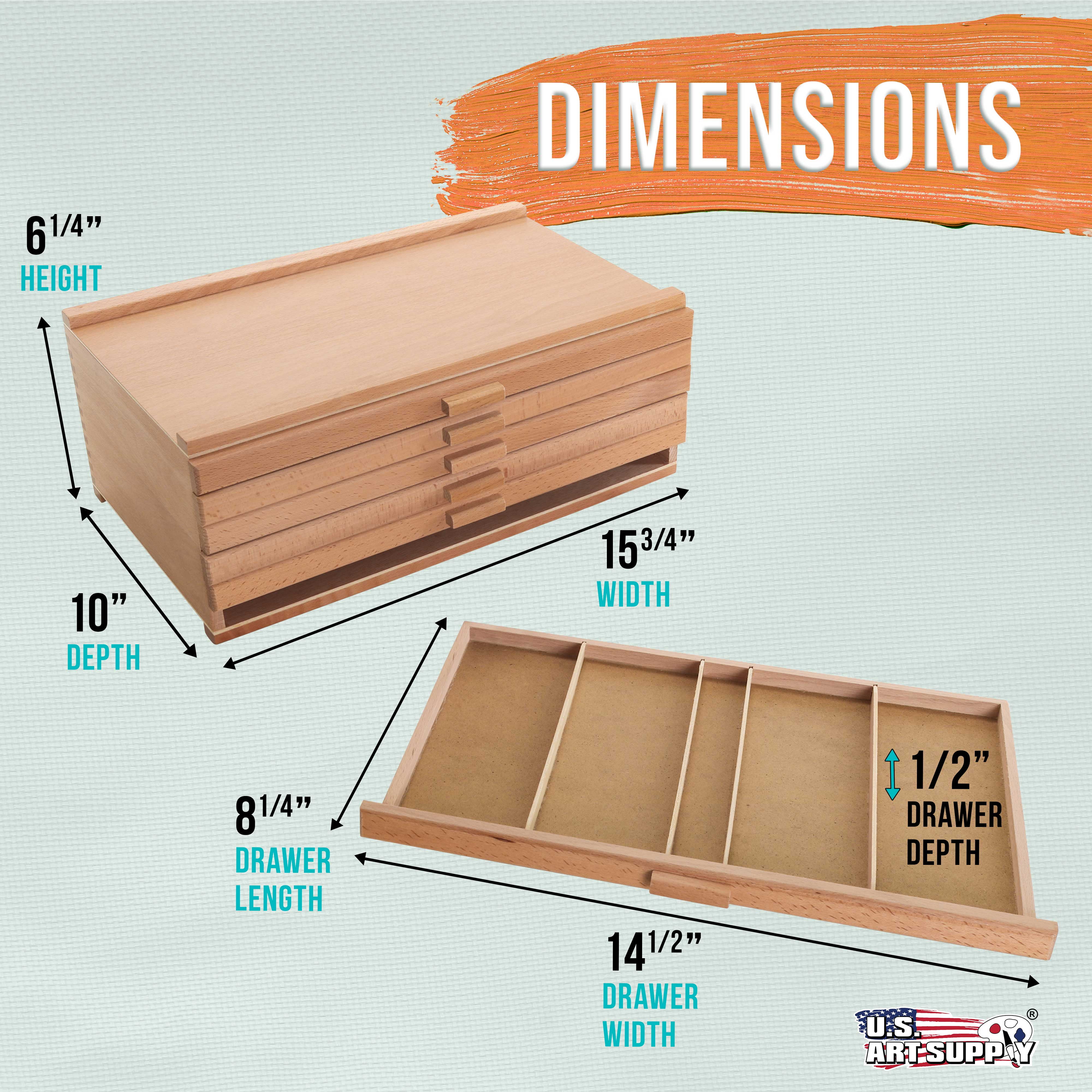 U.S. Art Supply 6-Drawer Artist Wood Pastel, Pen, Marker Storage Box - Elm Hardwood Construction, 5 Compartments per Drawer - Ideal for Pastels, Pens, Pencils, Charcoal, Blending Tools