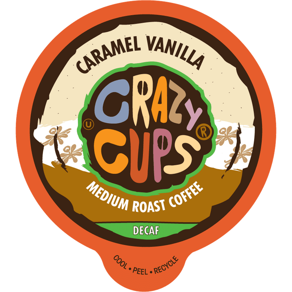 Crazy Cups Decaf Caramel Vanilla Coffee Pods, Medium Roast, 80 Count