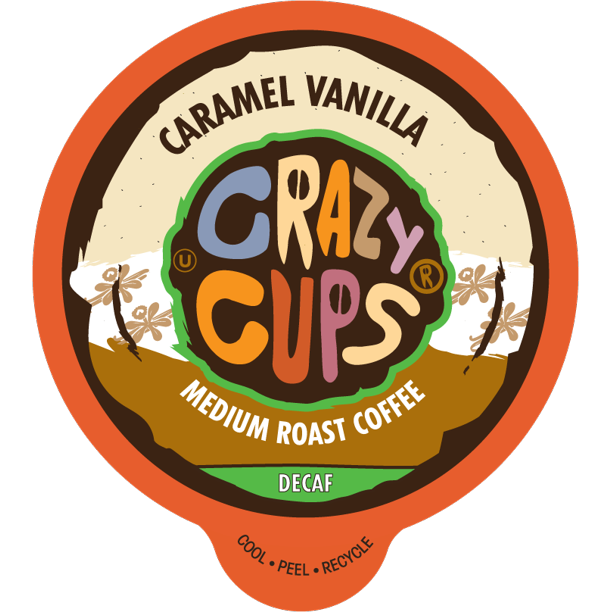 Crazy Cups Decaf Caramel Vanilla Coffee Pods, Medium Roast, 80 Count