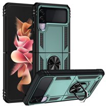 Dteck Case for Samsung Galaxy Z Flip3 5G 6.7-inch,Heavy Duty Shockproof Rubber Dual Layer Protection Ring Holder Kickstand Hybrid PC Hard Cover For Samsung Galaxy Z Flip3 5G (2021),Darkgreen