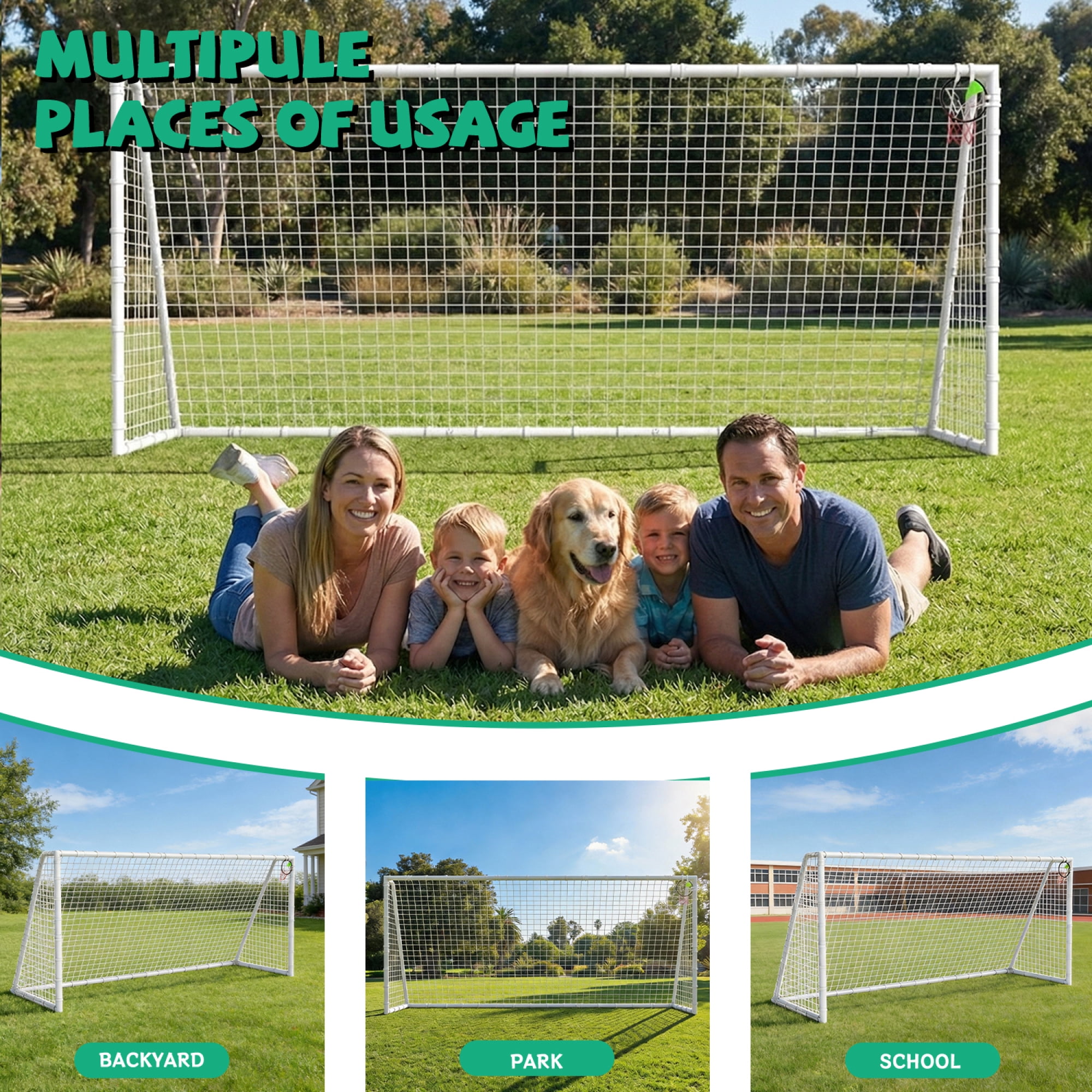 Leumius 7X16FT Soccer Goals for Kids,Portable Soccer Net with High-Strength Nets for Backyard,White