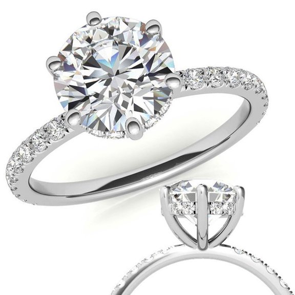 Auory 3TCW Round Hidden Halo Moissanite Engagement Ring, 18K White Gold Plated for Women