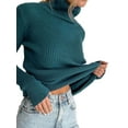 thumbnail image 3 of Suéteres Acanalados para Mujer, Lindos Suéteres de Punto de Cuello Alto, Ajustados y Cálidos Azul Neblina un Tamaño, 3 of 8