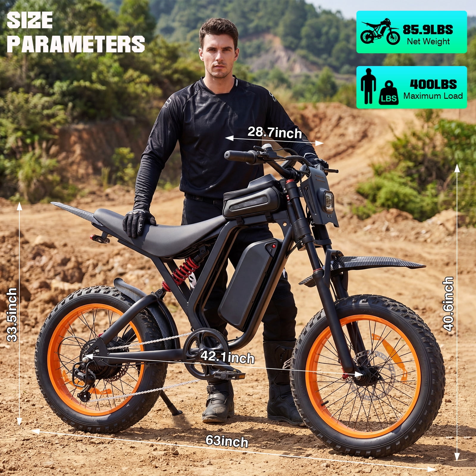 20”Fat Tire Electric Bicycle, 2000W Adult Electric Bicycle, 48V 18Ah Battery, 55Mile Range, Top Speed 35Mph, Front And Rear Hydraulic Suspension + Hydraulic Disc Brakes, 7-Speed, MAX 400LBS