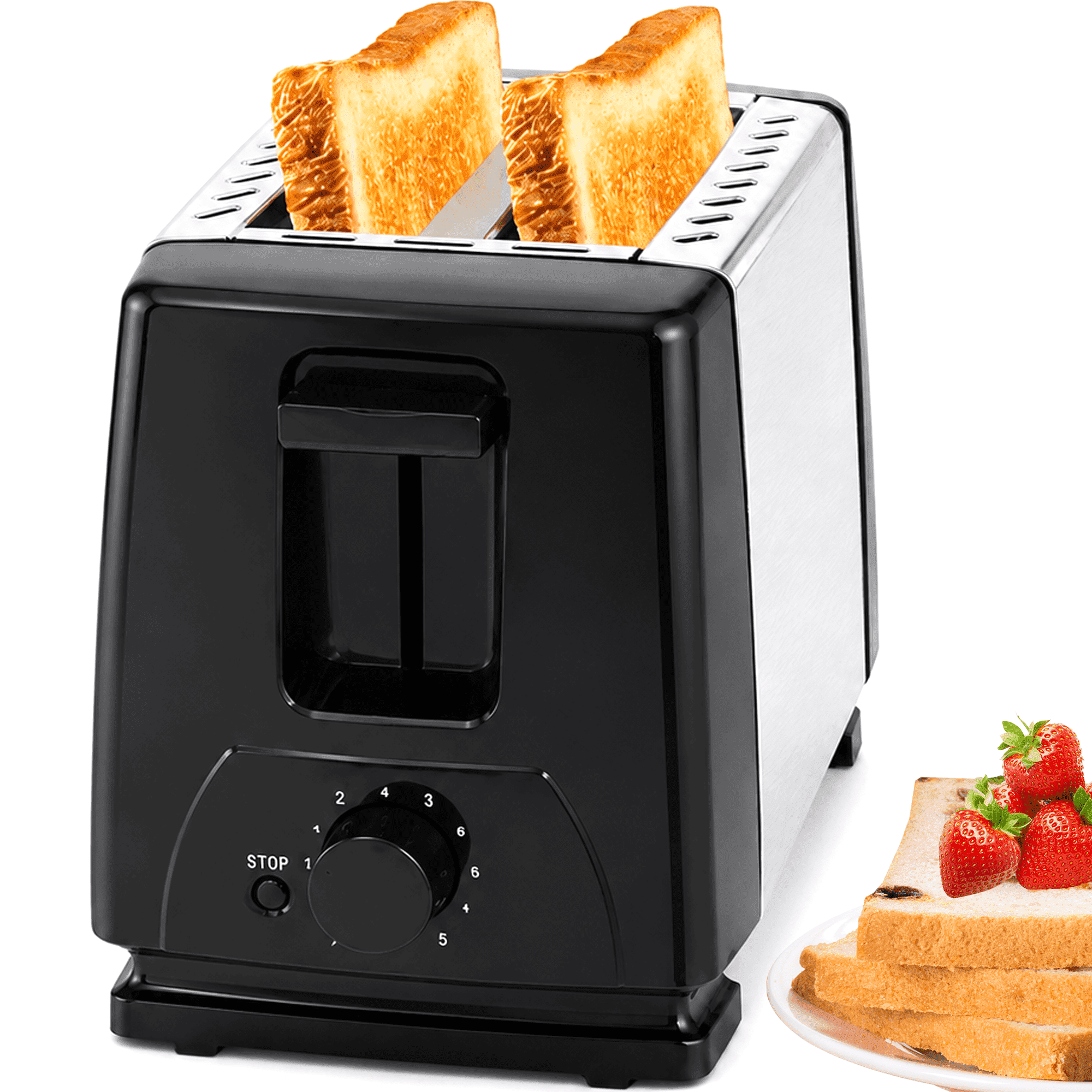 NIUTA® 2 Slice Toaster, Slim Stainless Steel Toaster with Wide Slots, 6 Browning Settings, Auto Pop Up & Anti-Jam Protection, Compact Bread Toaster for Bagels, Waffles, English Muffins, Breakfast, US