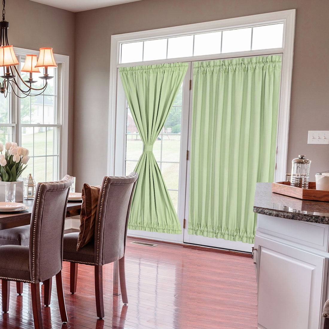 Unique Bargains Solid Window French Door Curtain Panel Light Green 54" x 72"