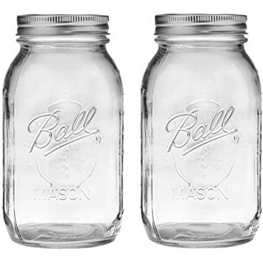 Ball Glass Mason Jar, 32oz, Regular Mouth, with Lids and Bands, 2 Count.